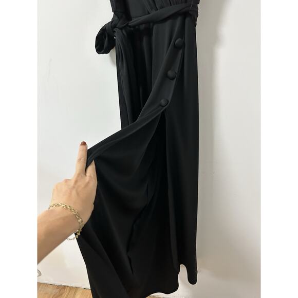 Lilli Diamond Vintage Maxi Jumpsuit Palazzo Wide Leg High Leg Slit Black Sz 10 - Picture 5 of 13